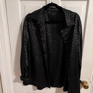 Black cheetah print button down